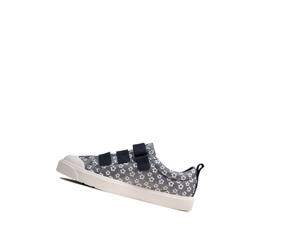 Clarks City Vibe Floral Freizeitschuhe Mädchen Navy | XKYJ81974