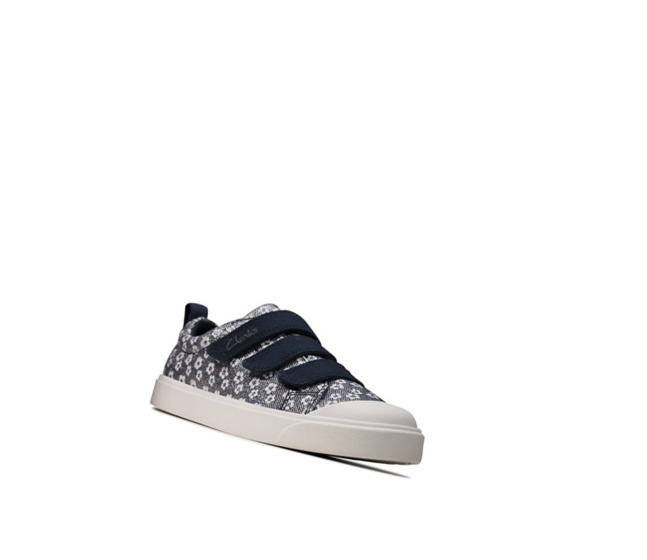 Clarks City Vibe Floral Freizeitschuhe Mädchen Navy | XKYJ81974