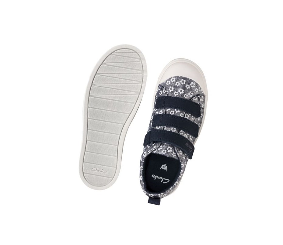 Clarks City Vibe Floral Freizeitschuhe Mädchen Navy | XKYJ81974