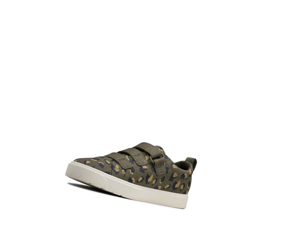 Clarks City Vibe Freizeitschuhe Jungen Olivgrün Camouflage | FYBR82954