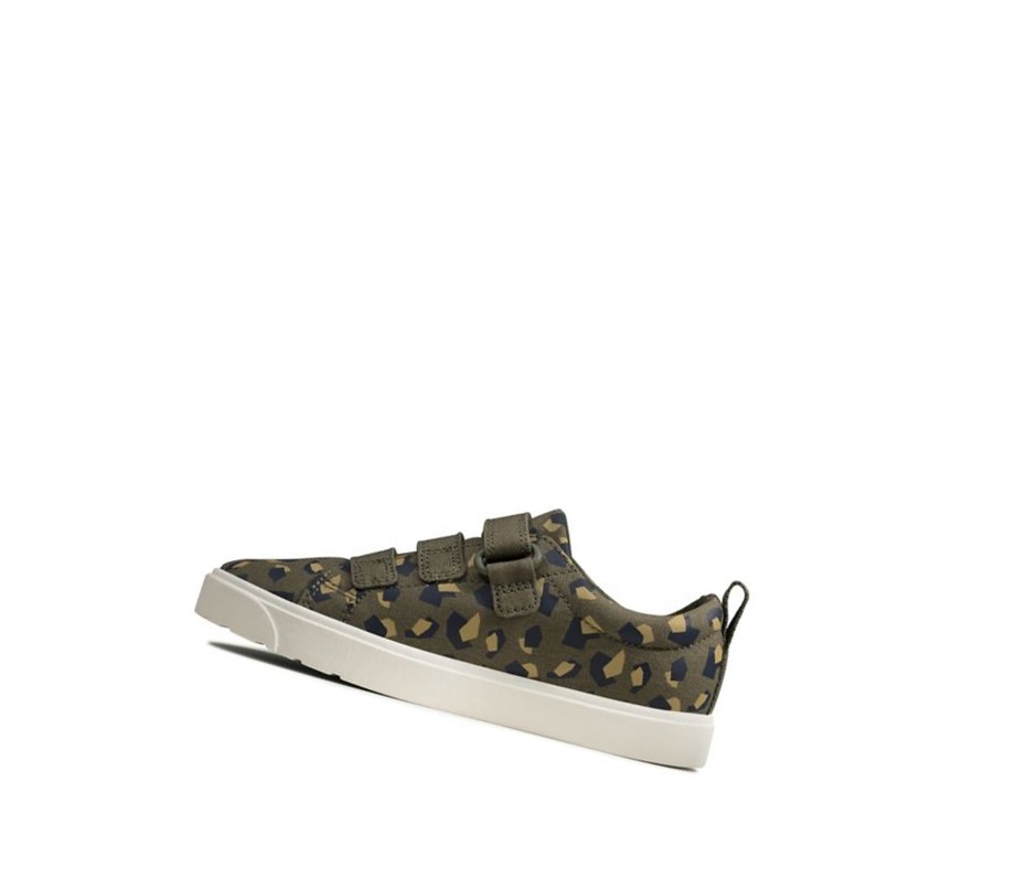 Clarks City Vibe Freizeitschuhe Jungen Olivgrün Camouflage | FYBR82954