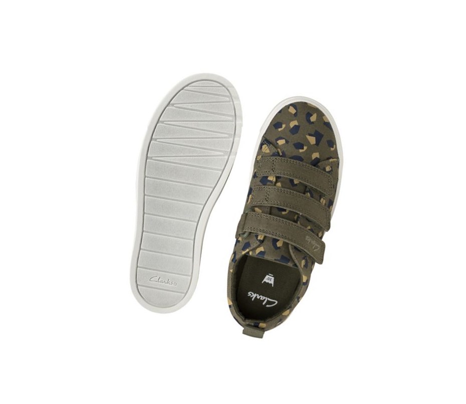 Clarks City Vibe Freizeitschuhe Jungen Olivgrün Camouflage | FYBR82954