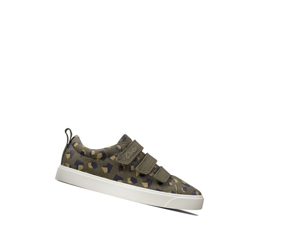 Clarks City Vibe Freizeitschuhe Jungen Olivgrün Camouflage | FYBR82954