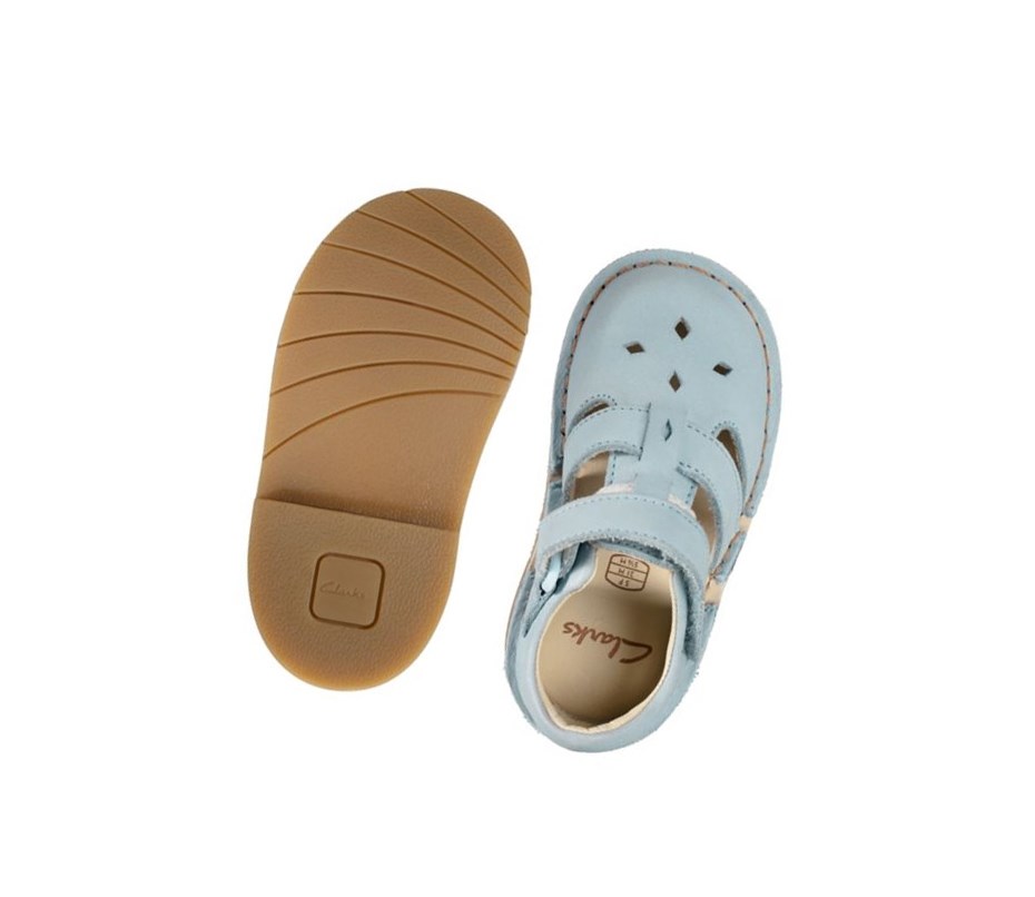 Clarks Comet Sand Leder Lässige Sandalen Mädchen Hellblau | YRKH37508