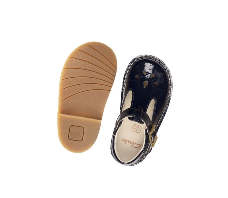 Clarks Comet Weave Lack Leder Wanderschuhe Mädchen Navy | LCAX97012