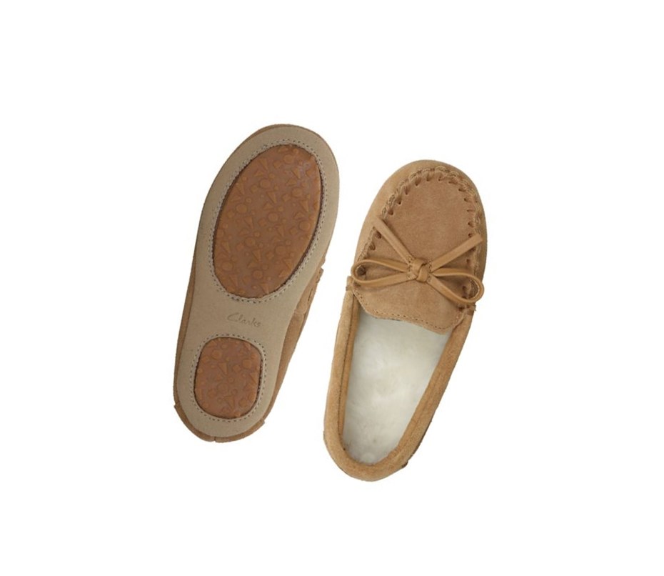 Clarks Crackling Flo Wildleder Hausschuhe Jungen Braun | DIZL96305