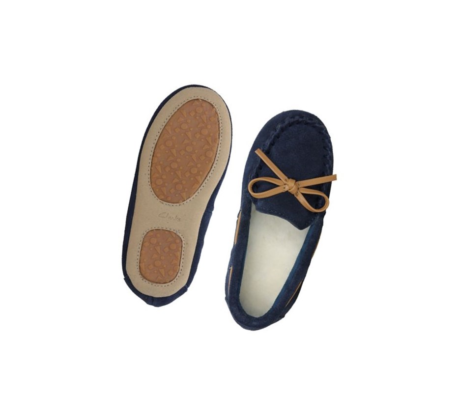Clarks Crackling Flo Wildleder Hausschuhe Jungen Navy | JDMS07451