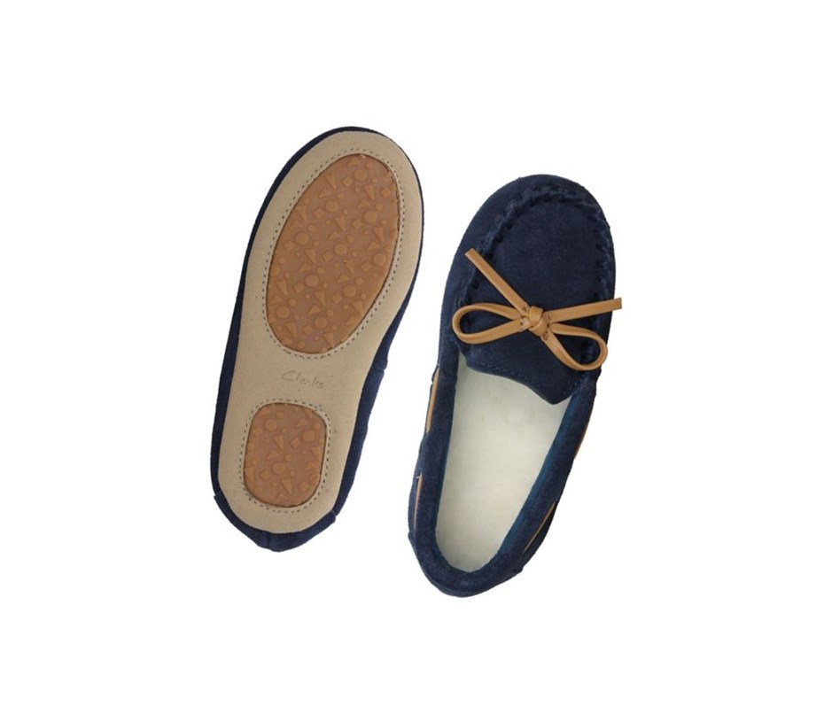 Clarks Crackling Flo Wildleder Hausschuhe Jungen Navy | MLFU14857