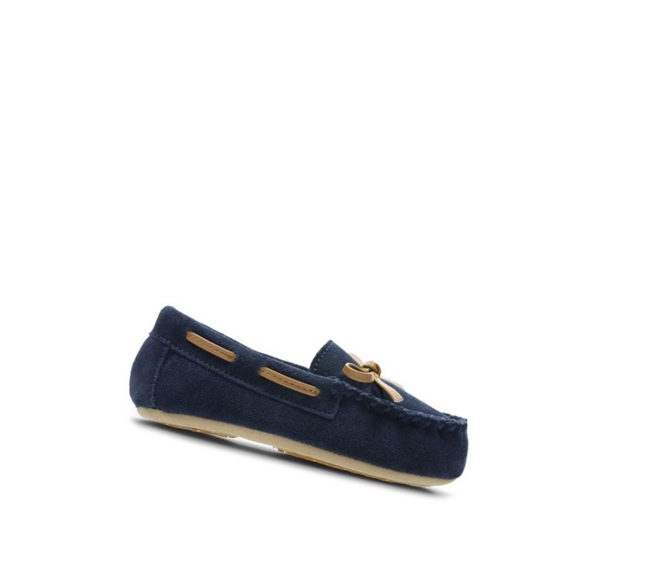 Clarks Crackling Flo Wildleder Hausschuhe Jungen Navy | MLFU14857