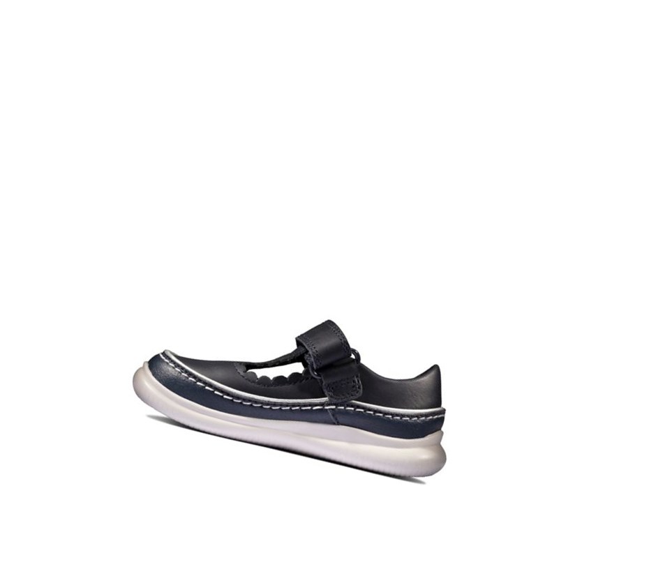 Clarks Crest Sky Leder Lederschuhe Mädchen Navy | YUHN38760