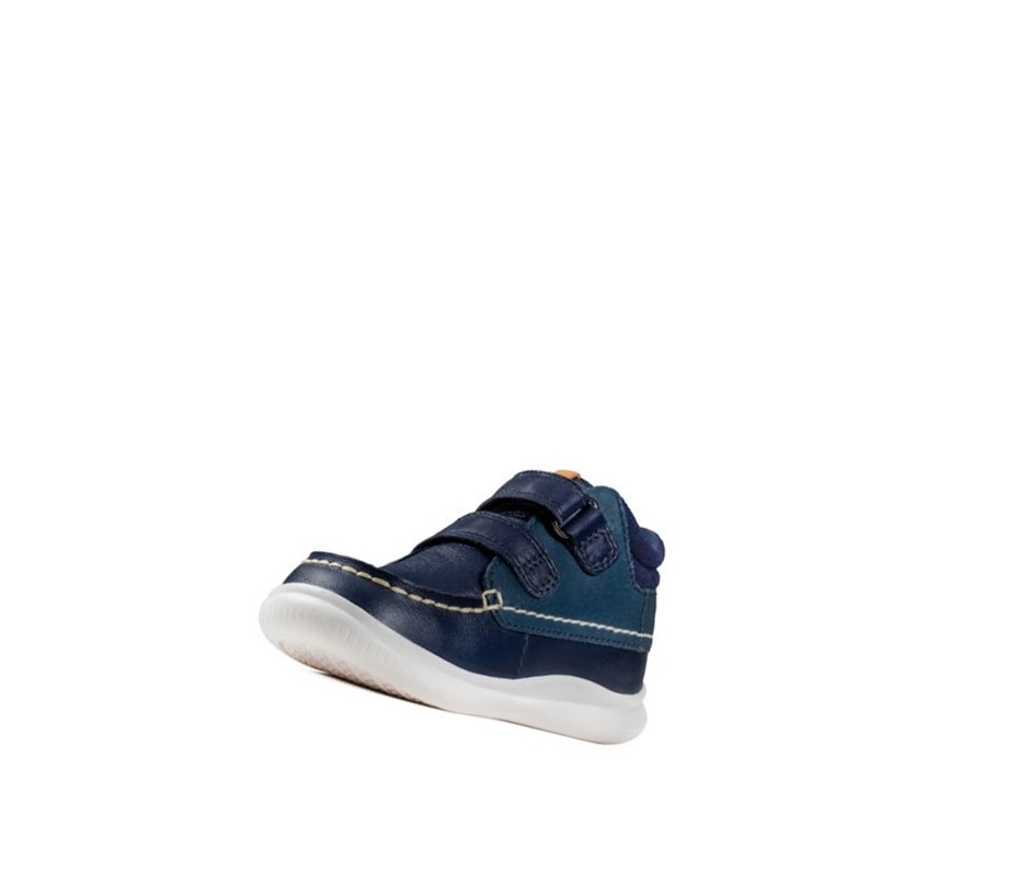 Clarks Crest Tuktu Leder Lässige Turnschuhe Jungen Navy | ETJV70629