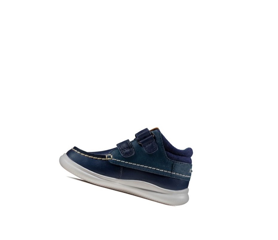 Clarks Crest Tuktu Leder Lässige Turnschuhe Jungen Navy | ETJV70629
