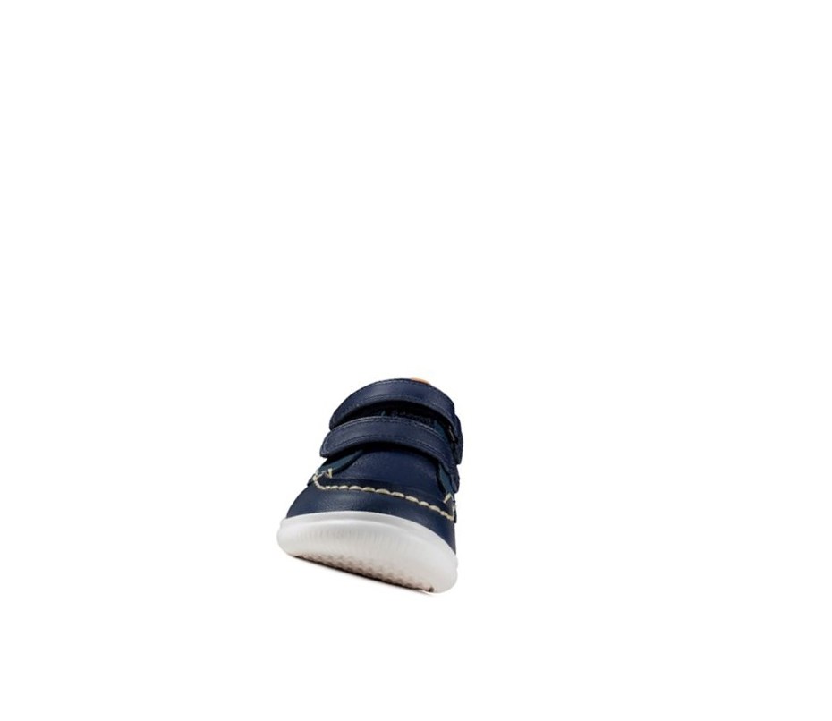 Clarks Crest Tuktu Leder Lässige Turnschuhe Mädchen Navy | KRDV53218