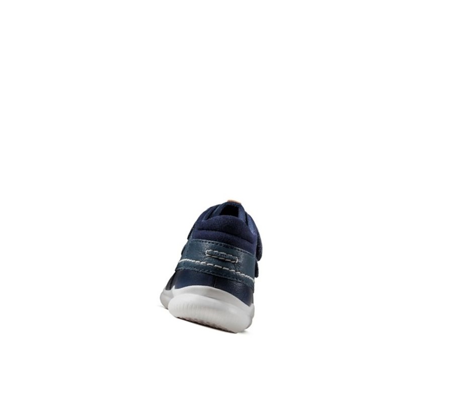 Clarks Crest Tuktu Leder Lässige Turnschuhe Mädchen Navy | KRDV53218