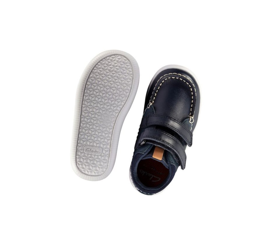 Clarks Crest Tuktu Leder Lässige Turnschuhe Mädchen Navy | KRDV53218