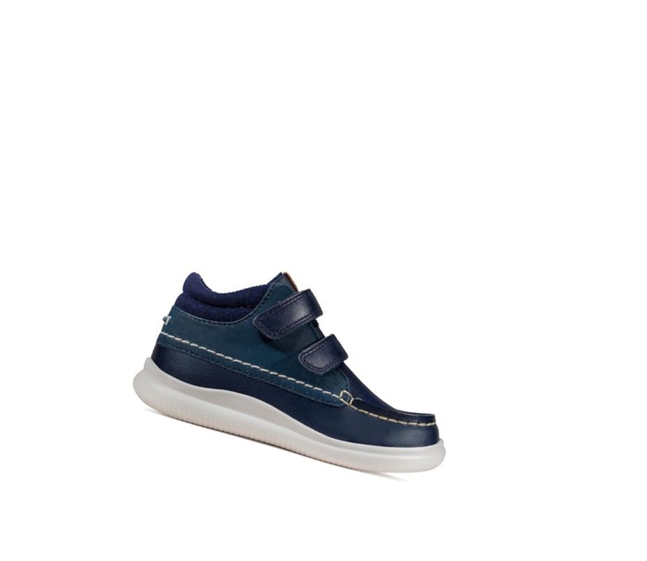 Clarks Crest Tuktu Leder Lässige Turnschuhe Mädchen Navy | KRDV53218