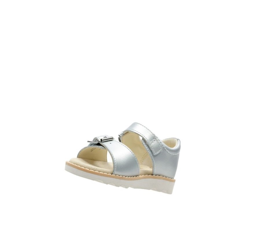 Clarks Crown Bloom Leder Lässige Sandalen Mädchen Silber | WRZO86710