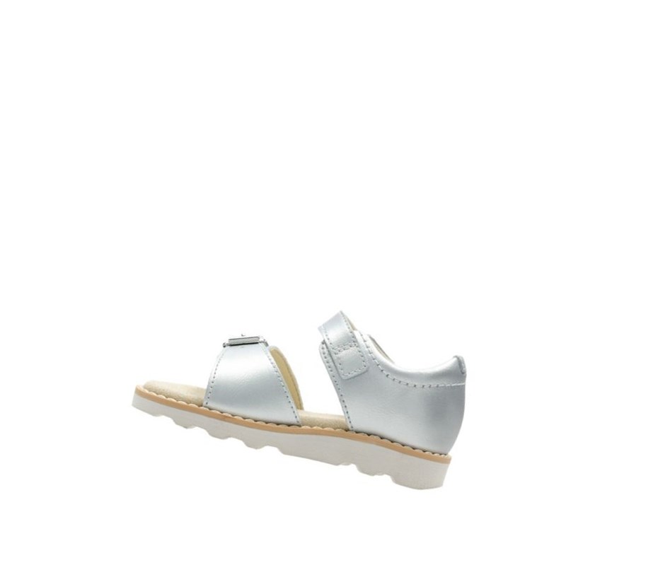 Clarks Crown Bloom Leder Lässige Sandalen Mädchen Silber | WRZO86710