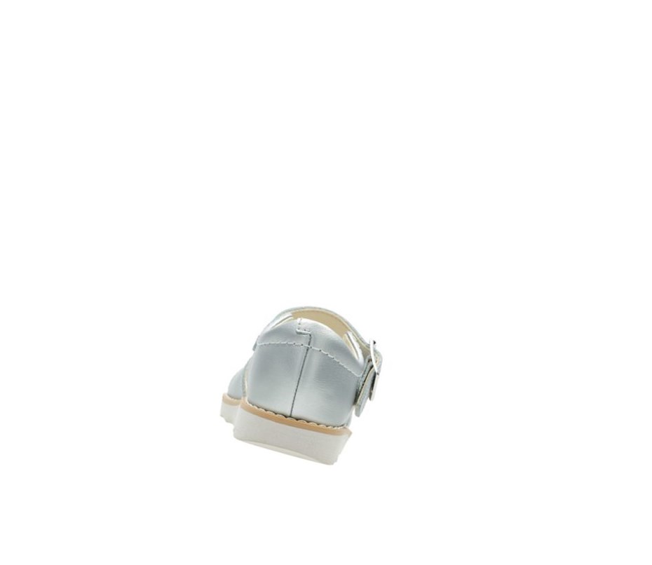 Clarks Crown Bloom Leder Lässige Sandalen Mädchen Silber | WRZO86710