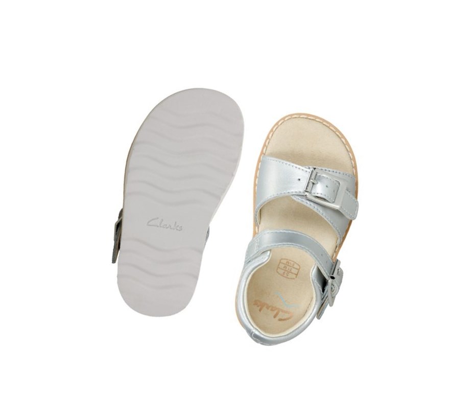 Clarks Crown Bloom Leder Lässige Sandalen Mädchen Silber | WRZO86710