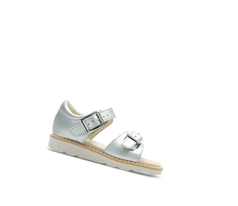 Clarks Crown Bloom Leder Lässige Sandalen Mädchen Silber | WRZO86710