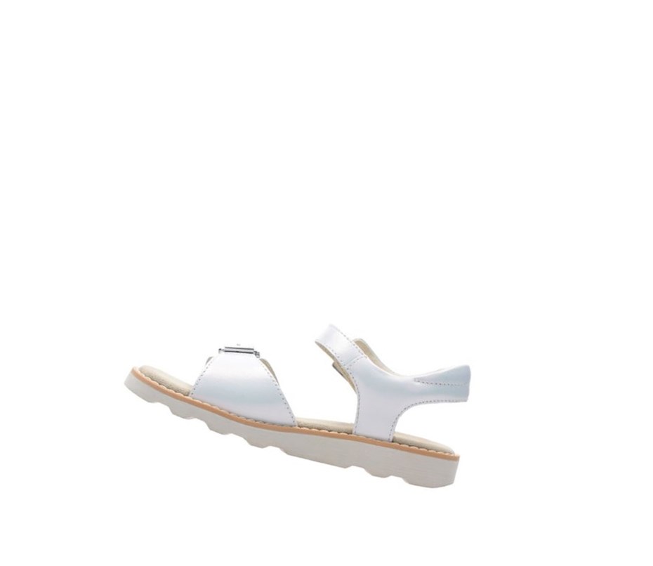 Clarks Crown Bloom Leder Lässige Sandalen Mädchen Weiß | YNQO45876