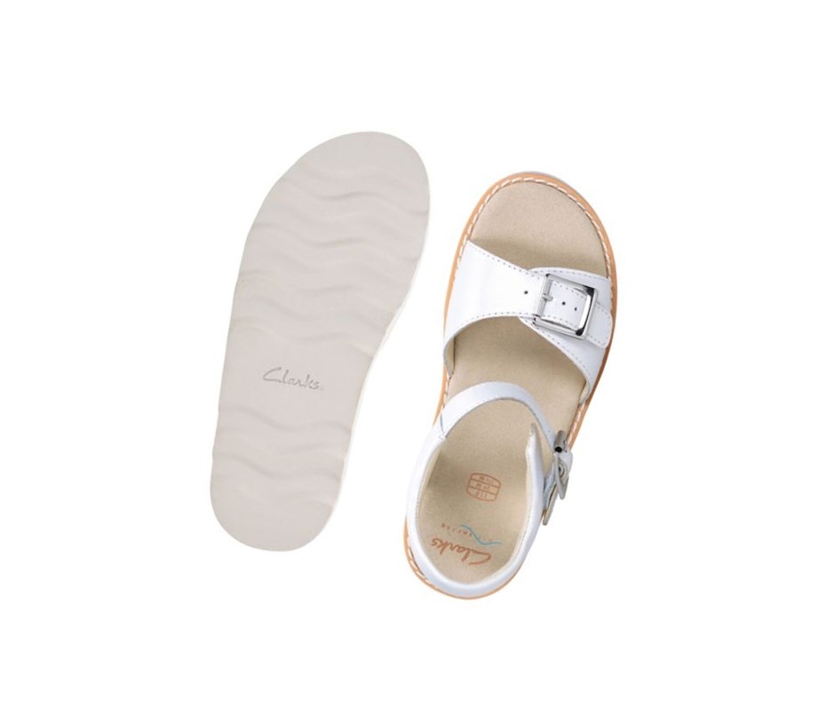 Clarks Crown Bloom Leder Lässige Sandalen Mädchen Weiß | YNQO45876