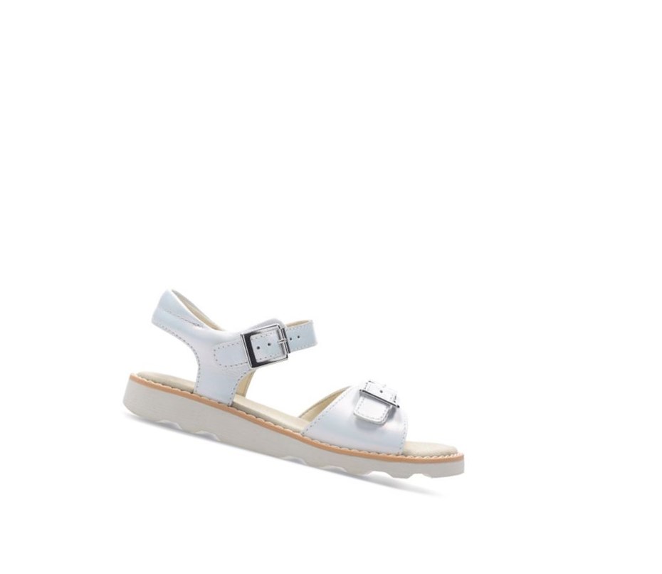 Clarks Crown Bloom Leder Lässige Sandalen Mädchen Weiß | YNQO45876
