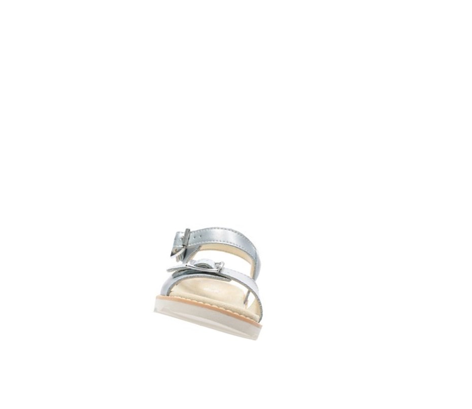 Clarks Crown Bloom Leder Lässige Sandalen Mädchen Silber | YPQR23457