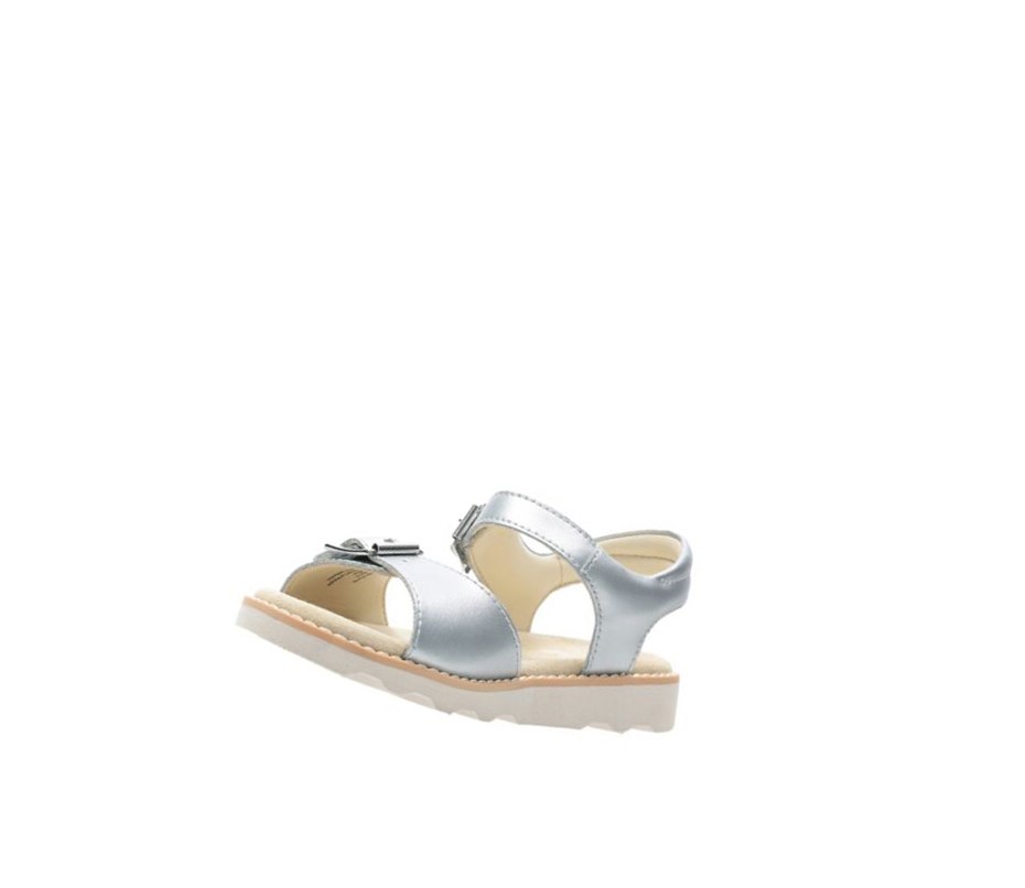 Clarks Crown Bloom Leder Lässige Sandalen Mädchen Silber | YPQR23457