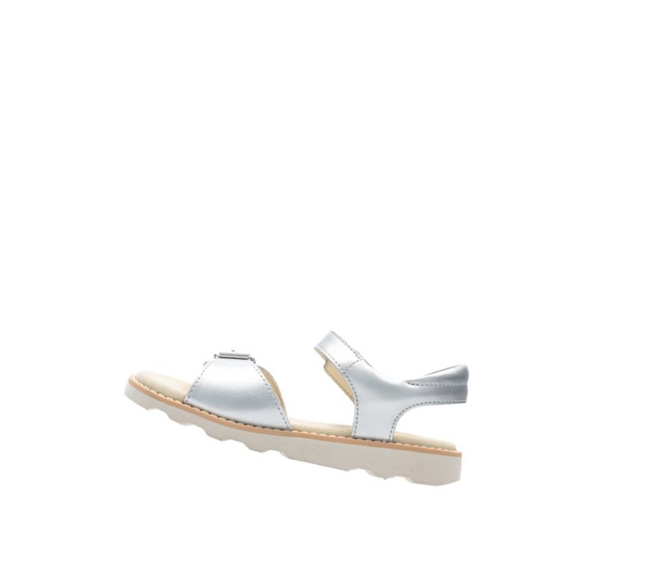Clarks Crown Bloom Leder Lässige Sandalen Mädchen Silber | YPQR23457