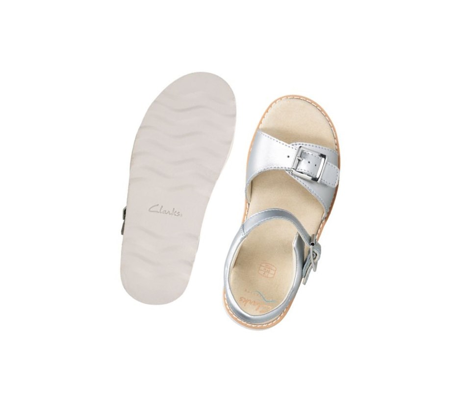 Clarks Crown Bloom Leder Lässige Sandalen Mädchen Silber | YPQR23457