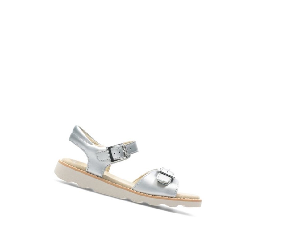 Clarks Crown Bloom Leder Lässige Sandalen Mädchen Silber | YPQR23457