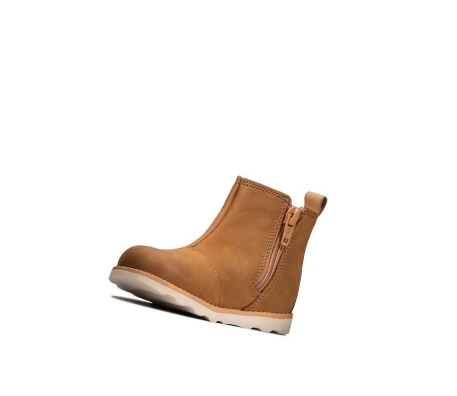 Clarks Crown Halo Leder Chelsea Boots Jungen Braun | QPGE75863