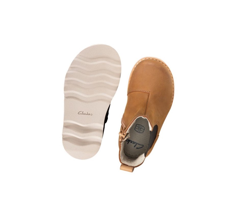 Clarks Crown Halo Leder Chelsea Boots Jungen Braun | QPGE75863