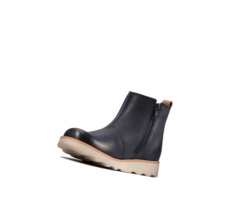 Clarks Crown Halo Leder Chelsea Boots Jungen Navy | TFIO74802