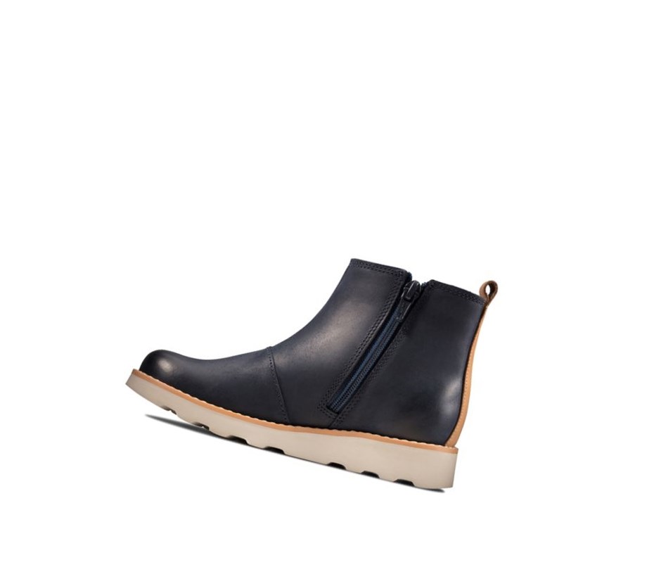 Clarks Crown Halo Leder Chelsea Boots Jungen Navy | TFIO74802
