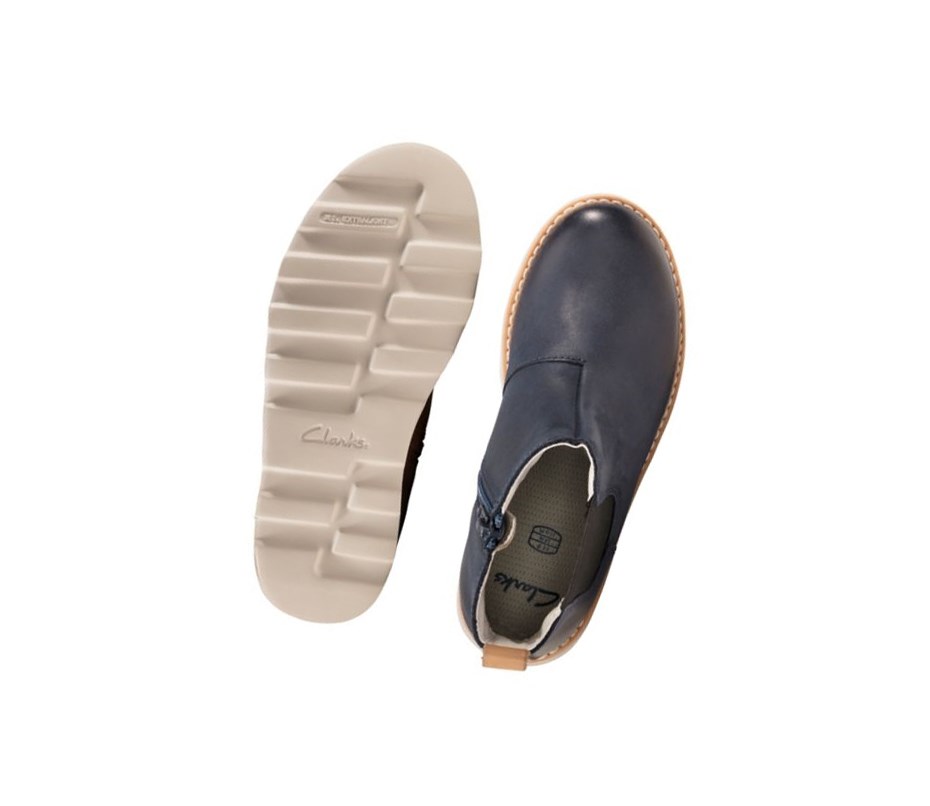 Clarks Crown Halo Leder Chelsea Boots Jungen Navy | TFIO74802