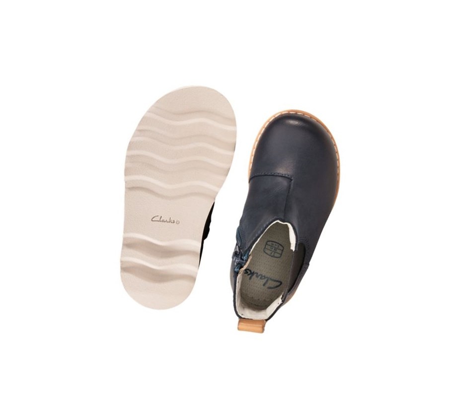 Clarks Crown Halo Leder Chelsea Boots Mädchen Navy | IYJE02536
