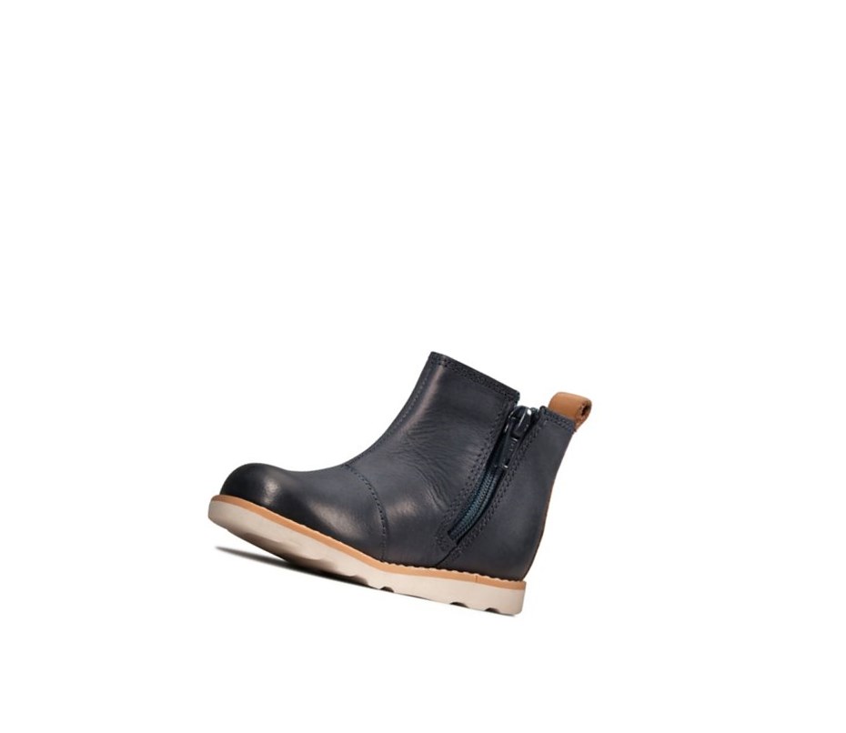 Clarks Crown Halo Leder Chelsea Boots Mädchen Navy | XMCL24759
