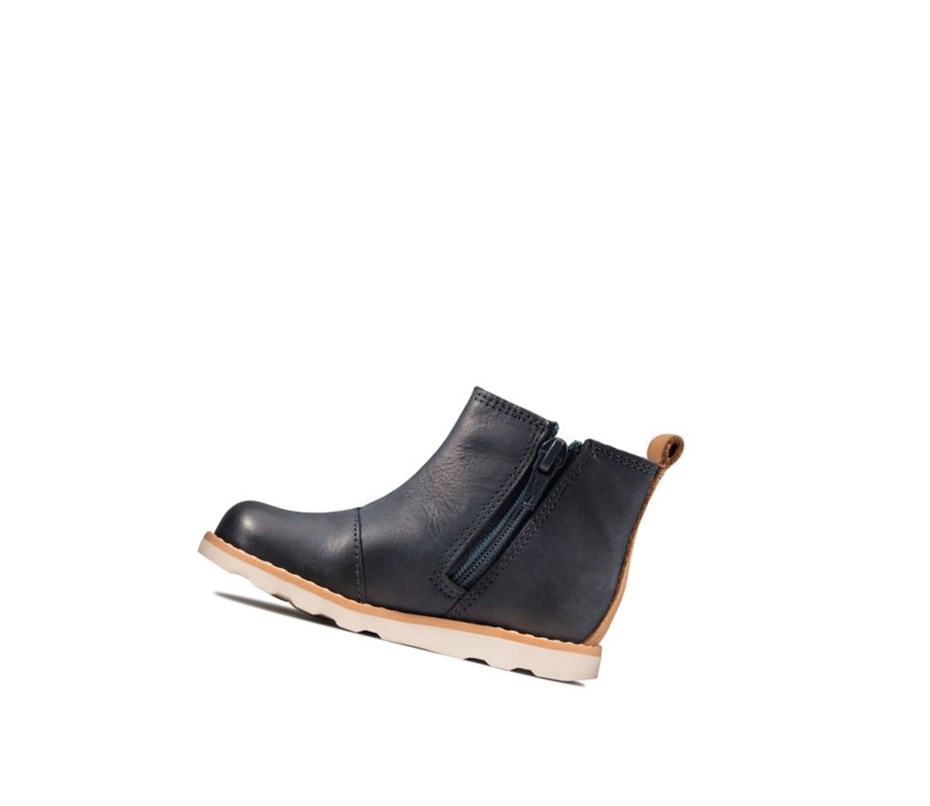 Clarks Crown Halo Leder Chelsea Boots Mädchen Navy | XMCL24759