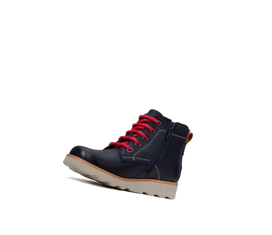 Clarks Crown Hike Leder Stiefeletten Jungen Navy | DWOU43927