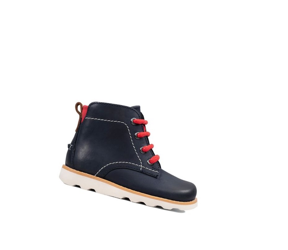 Clarks Crown Hike Leder Stiefeletten Mädchen Navy | OGQL94728