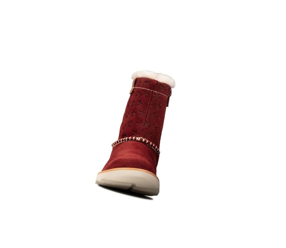 Clarks Crown Piper Wildleder Wildlederstiefel Mädchen Dunkelrot | WHYB08342