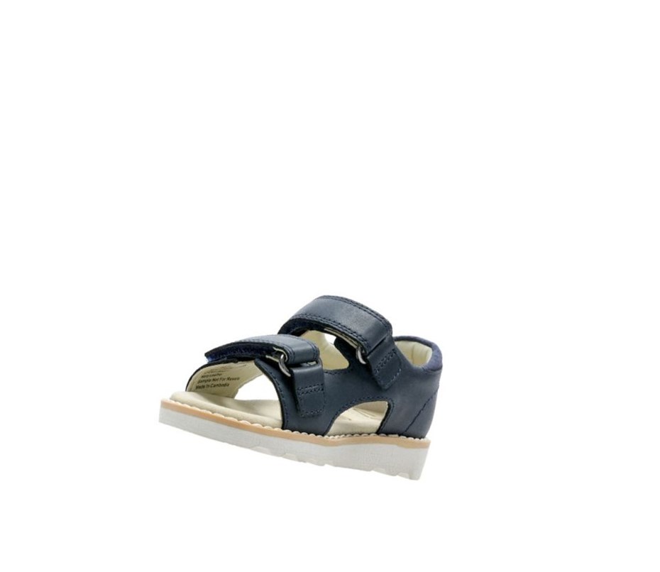 Clarks Crown Root Leder Lässige Sandalen Jungen Navy | KRDQ83671