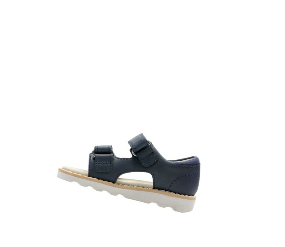 Clarks Crown Root Leder Lässige Sandalen Jungen Navy | KRDQ83671