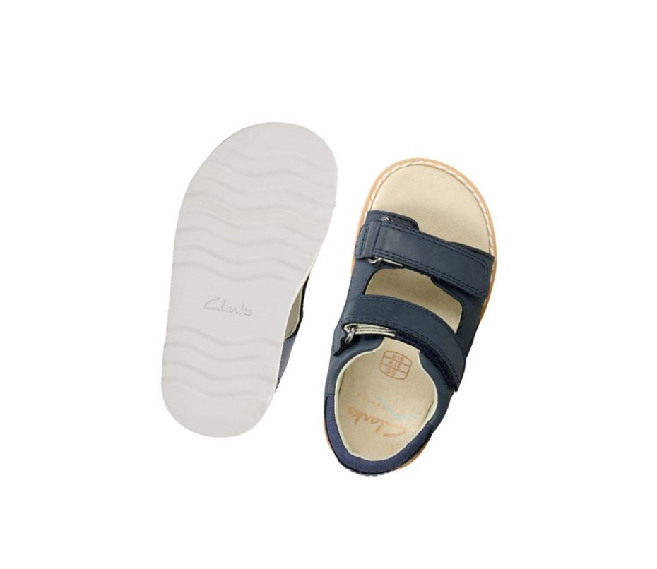 Clarks Crown Root Leder Lässige Sandalen Jungen Navy | KRDQ83671