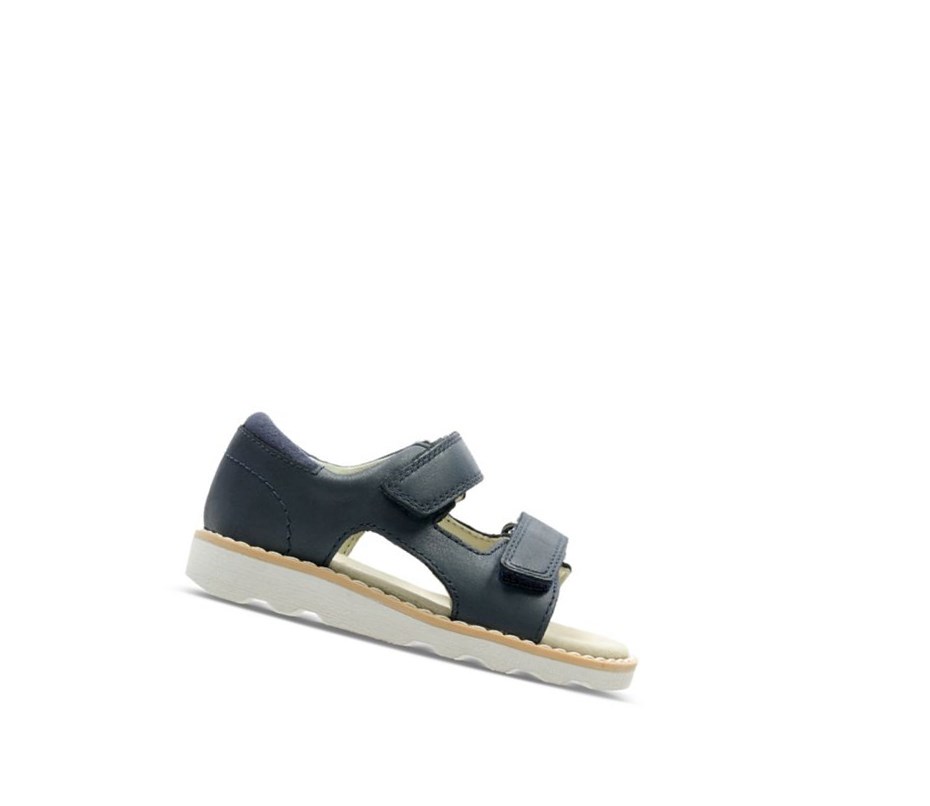 Clarks Crown Root Leder Lässige Sandalen Jungen Navy | KRDQ83671