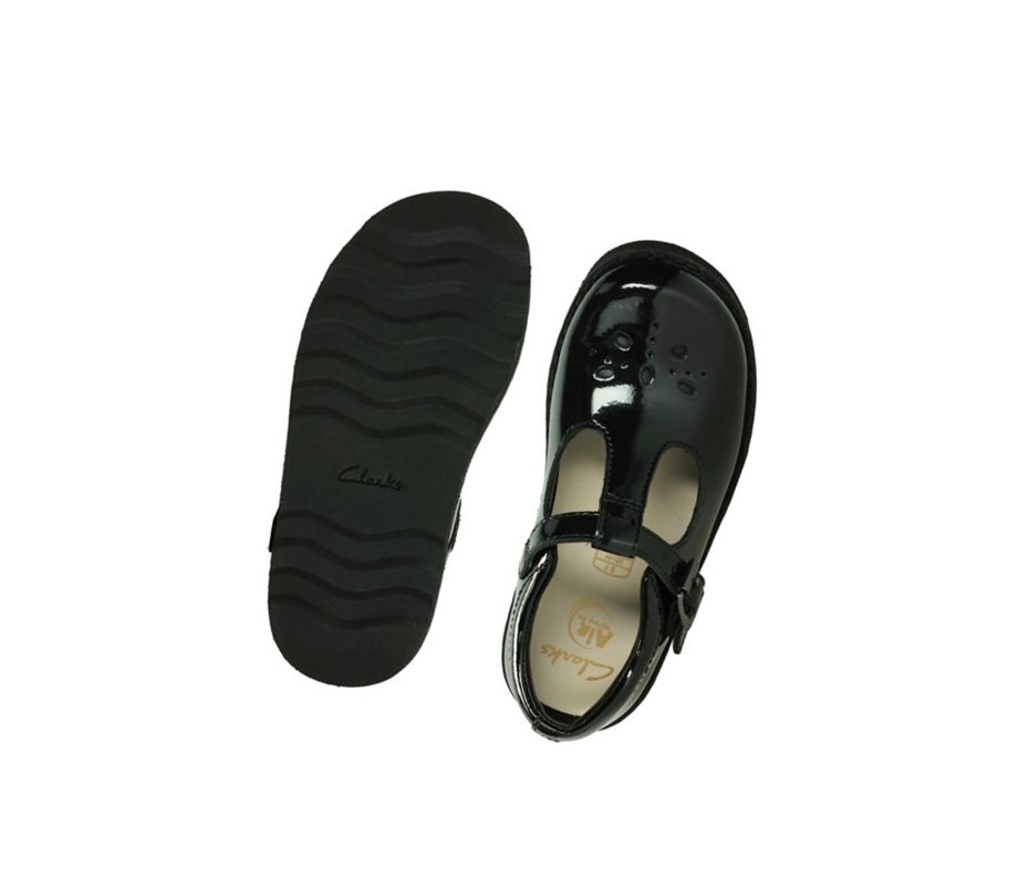 Clarks Crown Wish Lack Freizeitschuhe Mädchen Schwarz | NWKQ73694