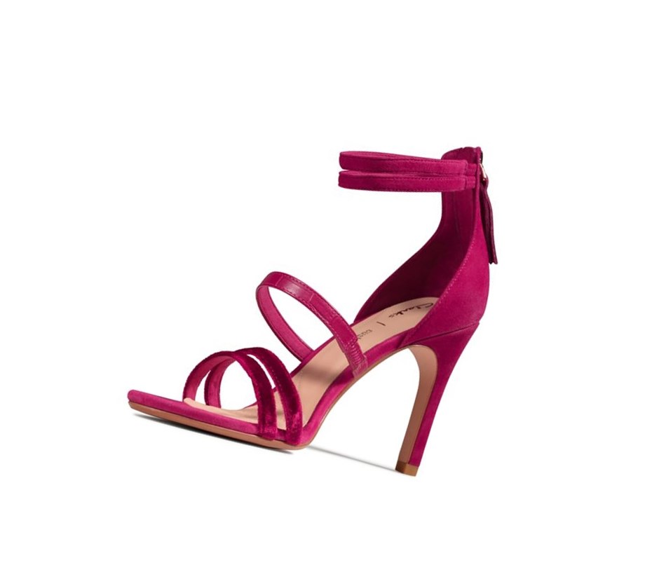 Clarks Curtain Riemen Leder Sandalen Absatz Damen Fuchsie | RAKW09543